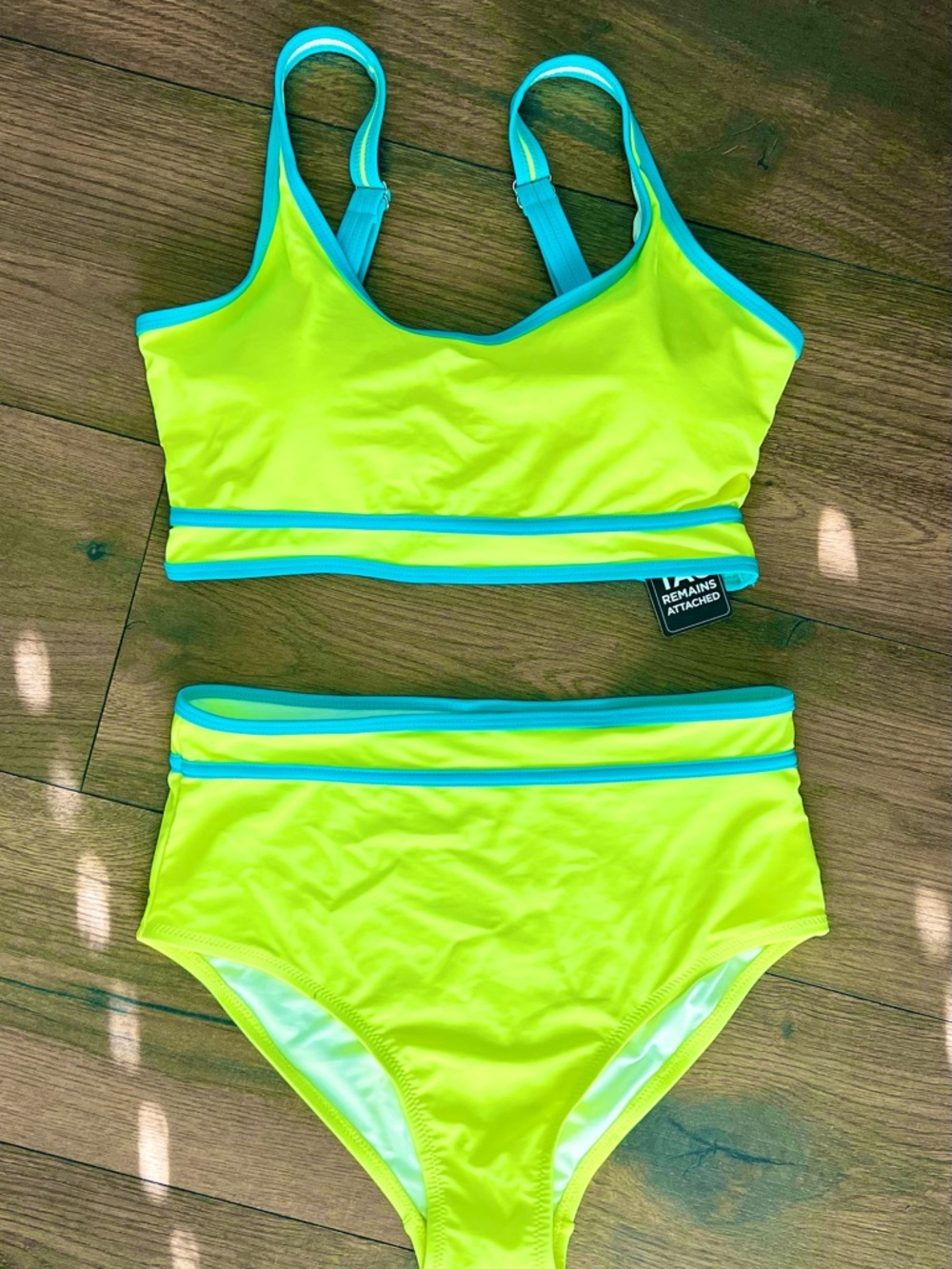 NWT Sporty Neon Yellow/Green and Blue Bikini Set - Adjust Straps, removable pads